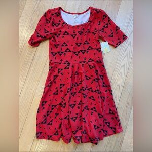NWT LuLaRoe Nicole Dress Black Red Geometric 3XL Fit and Flare C18 Textured